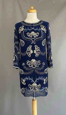 Needle and Thread dress Blue Sequinned Gilded Filigree Tunic SIZE UK 6 - Image 1 of 4
