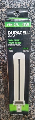 Duracell Ultra CFL10214C 9W 4100K Cool White G23 2-Pin Twin Tube CFL Bulb NEW - Image 1 of 4