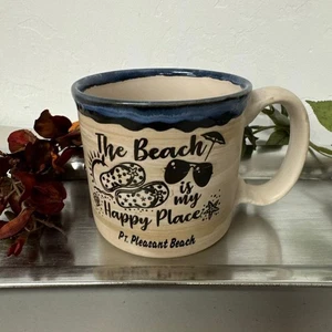 Beach Themed Coffee Mug The Beach is my Happy Place Blue Trim Ceramic - Picture 1 of 7