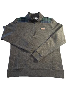 Vineyard Vines Women’s Heather Gray Plaid Shoulder Shep Shirt 1/4 Zip M - Picture 1 of 12