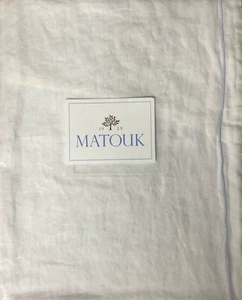 MATOUK~PORTO~1 STANDARD SHAM~100% stonewashed LINEN~white/blue detail~NWT~ - Picture 1 of 6