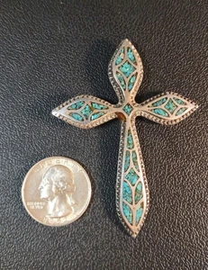Dije colgante de plata esterlina 925 con cruz con astillas turquesa de 17 gr 2,75" - Imagen 1 de 4