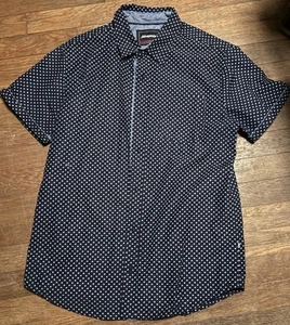 Camicia elegante uomo Aeropostle taglia M - blu con pois manica corta con bottoni - Foto 1 di 5