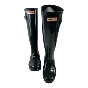 Bottes de pluie HUNTER originales hautes brillantes ARDOISE FONCÉE US taille 5 UK 3 neuves - Photo 1/9