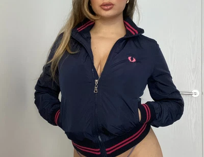 Fred Perry Women's Navy Blue Pink Bomber Runner Zip Up Jacket Size XS - Image 1 of 4