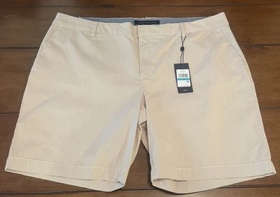 Tommy Hilfiger Pantalones Cortos Mujer 16 Blanco y Marrón Rayas Bermudas Chino Preppy Nuevo Foto 1 de 4