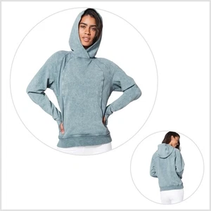 Lululemon Scuba Pullover Hoodie Sweatshirt gewaschen blau anthrazit Daumenloch Gr. 8 - Bild 1 von 9