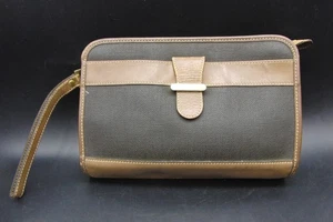 Vintage Dunhill Green Canvas Beige Leather Trim Toiletry Bag with Wristlet Strap - Picture 1 of 8