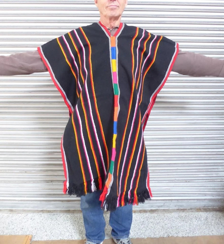 1950's Carrera Panamericana Course Histoire Poncho Mexicain Multicolore As-New - Photo 1/1