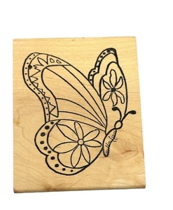 Sello de goma montado en madera The Stamping Bug "Butterfly Flower" 923 artesanías - Imagen 1 de 6