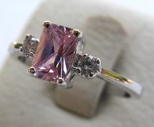 Modeschmuck Sterlingsilber und rosa Edelstein Damenring - Bild 1 von 1