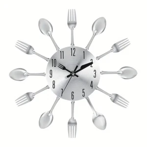 12" Kitchen Cutlery 3D Tableware Wall Clock with Forks and Spoons for Home Decor - Picture 1 of 8