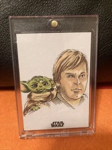 2022 TOPPS STAR WARS BOOK OF BOBA FETT-LUKE SKYWALKER,YODA SKETCH CARD SP# 1/1 - Picture 1 of 8