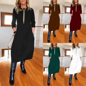 Women Long Sleeve Party Dress Holiday Loose Casual Pocket Dresses PLUS SIZE 6-24 - Picture 1 of 13