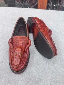 US 13 Red Brown 100% Genuine,Real EXOTIC Leather Skin Men's Shoes- Handmade - Picture 1 of 5