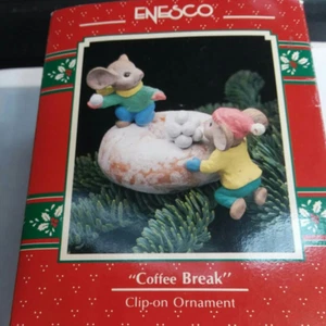 Enesco Treasury Clip on Ornaments Coffee Break 1990 VTG DV104 - Picture 1 of 6