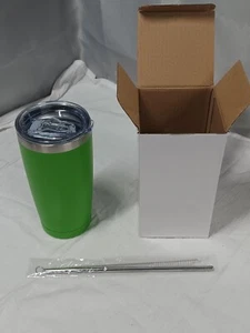 20oz Double Wall Stainless Steel Tumbler Leak Proof W/ Straw & Brush. Lime - Picture 1 of 5