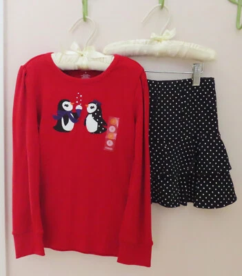 NWT Gymboree WINTER PENGUIN Girls' Size 6 Shirt & Skort Set 100% Cotton - Image 1 of 4
