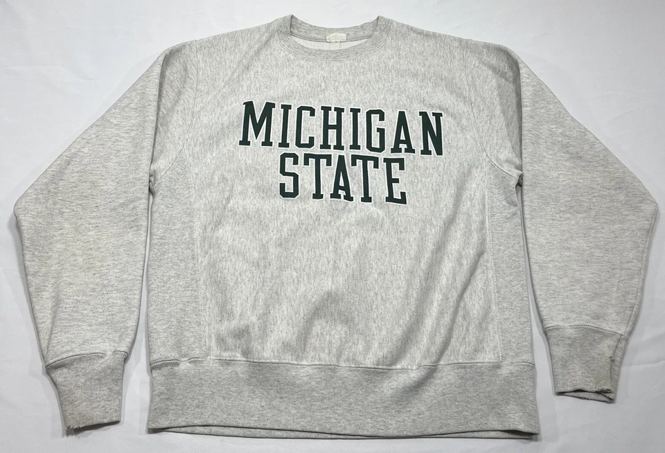 Sudadera Champion tejido inverso Michigan State MSU cuello redondo envejecida mediana Foto 1 de 4