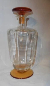 Vintage Optic Decanter Clear w/Amber Stopper & Base - Picture 1 of 8