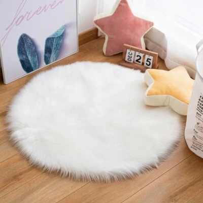 Round Faux Fur Rug Carpet Shaggy Bedroom Living Room Door Plush Furry Home Soft - Image 1 of 4