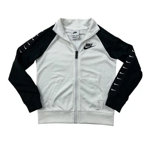 Nike Jacket Boys Youth M Medium White Black Full Zip Swoosh Track 5-6 Years Old - Picture 1 of 9