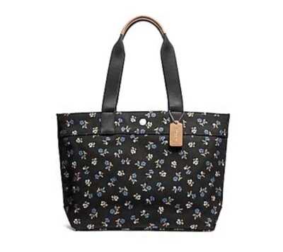 Coach NWT F25903 Flora Print Canvas Tote Black/Multicolor/Silver Large - Image 1 of 4
