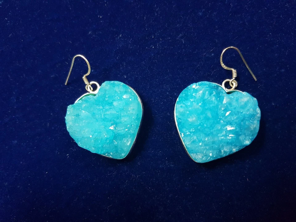 Orecchini Cuore in Argento 925 ed Agata Blu-Heart Earrings Sterling Silver Agata - Immagine 1 di 4