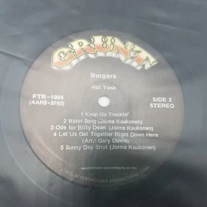 Hot Tuna, Burgers (Grunt FTR 1004) LP Blues Rock - 1972 (Record Only No Jacket) - Picture 1 of 2