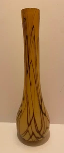 Handmade Tall Drizzle Glass Vase Yellow/Brown Decorative - Picture 1 of 7