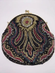 Vintage Handmade Beaded Multicolor Design Evening Bag, Handbag, Clutch 7” X 6” - Picture 1 of 3