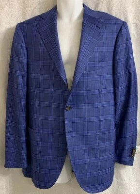 Men’s Cesare Attolini Sport Jacket Size 42 Blue Plaid Cashmere/silk - Imagem 1 de 4
