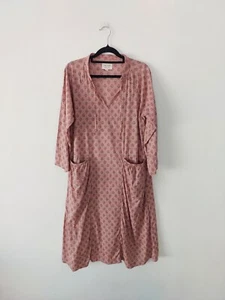 Lazybones Pink Midi Dress Size XS/S Gloral Shift Pockets 100% Organic Cotton - Picture 1 of 8