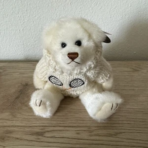 Neu mit Etikett Unipak cremefarbener Plüschbär 8 Zoll Strick-Tennispullover Stofftier - Bild 1 von 11