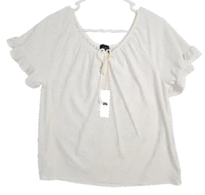Top blusa donna W5 grande bianco maniche con volant centrino occhielli nuovo con etichette - Foto 1 di 7