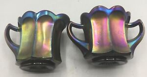 CARNIVAL BEAUTIFUL PURPLE IMPERIAL FLUTE CREAMER AND SUGAR “ELECTRIC HIGHLIGHTS”
