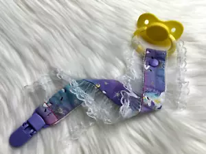 Lace Unicorn Fabric Pacifier Clip - ABDL Pacifier Holder - Picture 1 of 3