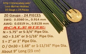 LMH WIRE N HO S O On30 20 Ga .036" 0.91 mm GRAB IRON Brake Rigging Piping 24 Pcs - Picture 1 of 2