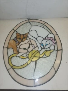 Three Cats Tiffany Style Stained Glass Hanging Window Panel Decor Decoration - Picture 1 of 6