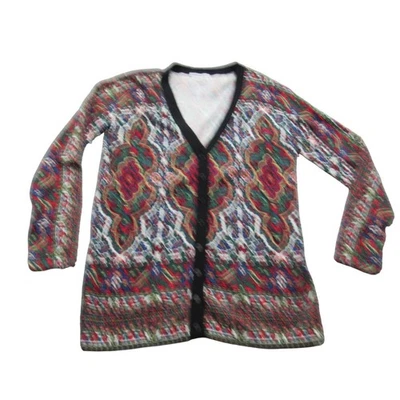 ISAAC MIZRAHI LIVE Womens Cardigan Sweater Geometric Print V-Neck Button Up Med - Image 1 of 4