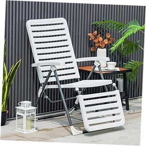 Patio Chaise Lounge Chair, Folding Chaise Lounge Outdoor with 7 1 White - Picture 1 of 8