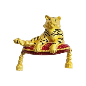 Broche prendedor vintage firmado BOB MACKIE esmalte tono dorado ojos verdes tigre - Imagen 1 de 12