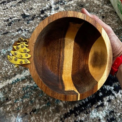 Handcrafted Wooden Bowl with Gold Tree Accent Rustic Decor Dining - Image 1 of 4