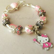 Pink Hello Kitty Fairy Princess European Charm Bracelet With Pink Crystal Beads