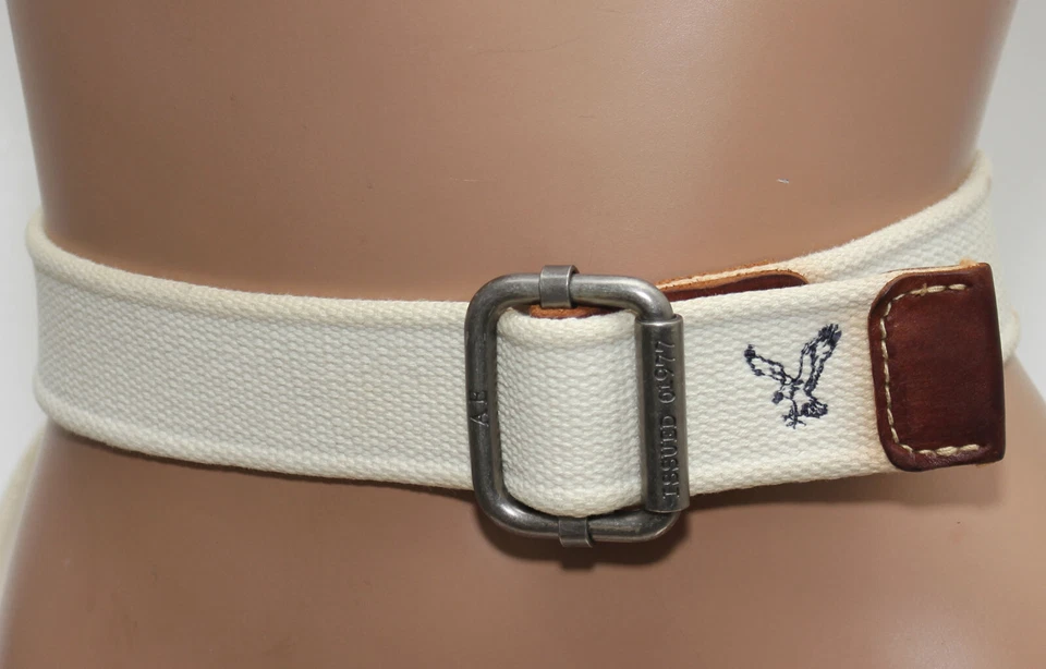Cinturón con correas de cuero marrón/algodón blanco American Eagle TALLA M/L 45" de largo DE COLECCIÓN Foto 1 de 4