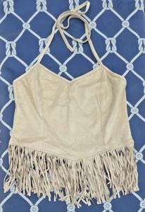 JW Style Western Cowgirl Fringed Halter Top Natural Size Medium - Picture 1 of 5