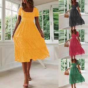 Abito donna floreale boho vacanza spiaggia midi donna estivo swing caftano prendisole - Foto 1 di 14