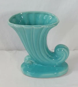 Vintage Art Deco Shawnee Füllhorn Keramik Türkis Aqua Made in USA Übertopf - Bild 1 von 12