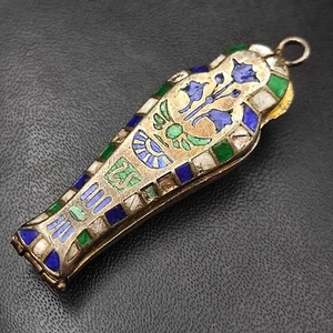 Colgante sarcófago Art Deco renacimiento egipcio plata esmalte momia momia colgante - Imagen 1 de 10