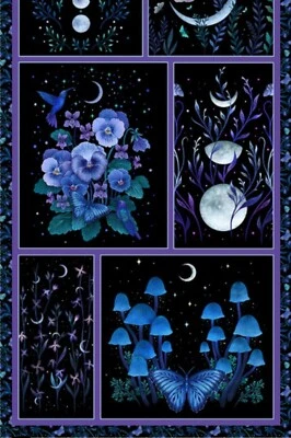 Jardín De Lune•¡BRILLA! Panel lunar, ¡tela celeste! 100 % algodón•24" x 44" envío rápido Foto 1 de 4
